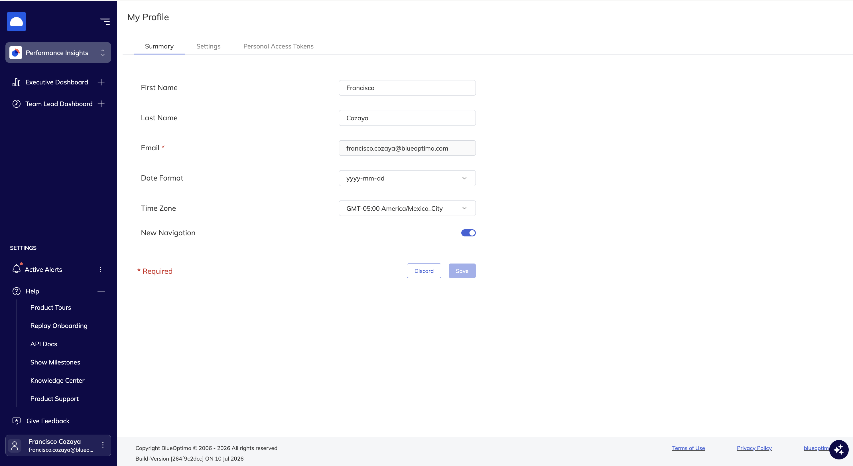 Toggle for switching between the new and previous navigation menus in My Profile